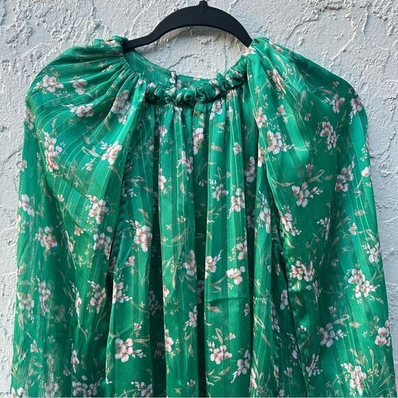SABINA MUSAYEV Amal Blouse Top Women XS Green Floral Sheer Cut Out - Picture 3 of 11